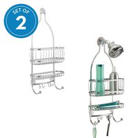 iDesign York Metal Wire Hanging Shower Caddy, Extra Wide Space for Shampoo, Conditioner, and Soap with Hooks for Razors, Towels, and More, Set of 2, Silver