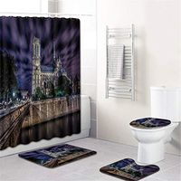 Naiflowers Bath Shower Curtain Sets 4 PC, Bathroom Shower Curtain & Toilet Mat & Lid Cover & Non Slip Rugs Tub Living Room Washable Bath Curtain Non-Slip Carpet Set Doormats Decor (B)