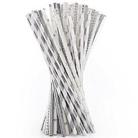 Wedding Party Paper Straw for Birthday Drinking Decorations Parties (Silver)