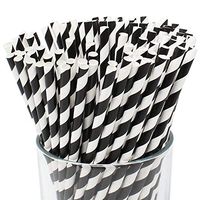 Just Artifacts 100pcs Premium Biodegradable Striped Paper Straws (Striped, Black)