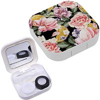 Portable Contact Lens Case Box Travel Kit Mirror + Bottle + Tweezers Container Holder [ Watercolor Flowers Peonies ]