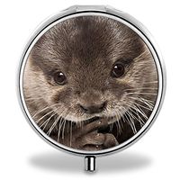 Baby Otter Pill Case, Round Stainless Drug Organizer Container Medicine Cover for Pocket Daily&Weekly