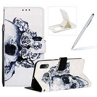 Herzzer Strap Leather Case for Galaxy A20/A30,Wallet Flip Case for Galaxy A20/A30, Stylish Elegant 3D Blue Flower Pattern Magnetic Stand PU Leather Case with Soft TPU