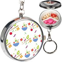 Portable Metal Pill Organizer Keychain Case Stash Box with 3 Compartments for Medicine Vitamin (Poke Bowl Vegetables)
