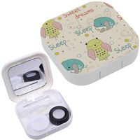 Portable Contact Lens Case Box Travel Kit Mirror + Bottle + Tweezers Container Holder [ Cartoon Sleeping Owls Cute Hand ]