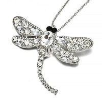 Vintage Crystal Rhinestone Dragonfly Brooch Pin Gold Chain Necklace Pendant Fashion Novelty Aesthetic Jewelry Cheap Style Styling Delicate | Color - White