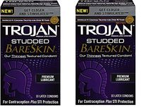 Trojan Studded Bareskin Lubricated Condoms, 2 Boxes (10 Condoms)