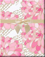 Pink and White Floral Gilded Flower Blooms Gift Wrap Wrapping Paper-15ft Roll w. Gift Tags