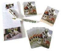 Love My Dog! Gift Set - 4 Piece Bundle- One Custom Fine Art Writing Pen, One Matching Magnetic List Pad, One Matching Decorative Magnet, One Matching Deck Playing Cards (Bulldog)