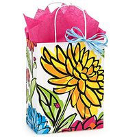 NW Vibrant Floral Paper Shopping Bags - Cub Size - 8 1/4 x 4 3/4 x 10 1/2in. - 25 Pack