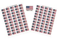 Made in USA! 100 Country Flag 1.5" x 1" Self Adhesive World Flag Scrapbook Stickers, Two Sheets of 50, 100 International Sticker Decal Flags Total (Malaysia)