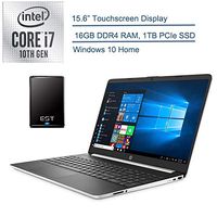 2020 HP 15.6" Touchscreen Laptop Computer/ 10th Gen Intel Quard-Core i7 1065G7 up to 3.9GHz/ 16GB DDR4 RAM/ 1TB PCIe SSD/ 802.11ac WiFi/ Silver/ Windows 10 + EST 500GB External Hard Drive