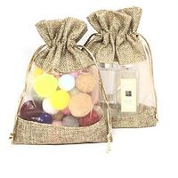 JaneOft 5x7 Inches 20PCS Drawstring Burlap Gift Bags, See Through Window Brown