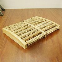 ESOCOME Dual Foot Massager Roller Wooden Wheel Foot Plantar Pedicure Stool Acupressure