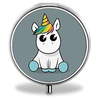 Unicorn Pill Case, Round Stainless Drug Organizer Container Medicine Cover for Pocket Daily&Weekly