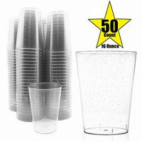 50 Count Hard Plastic 16-Ounce Party Cups/Old Fashioned Tumblers Ideal for Home, Office, Bars, Wedding, Bridal and Baby Shower, Birthday, Retirement, Anniversary, Parties (Silver Glitter)