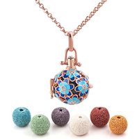 Heart of Charms Flower Lava Stone Heart Aromatherapy Essential Oil Diffuser Necklace Antique Locket Pendant and 6 Cashmere Sustained Release Ball (gold plated)
