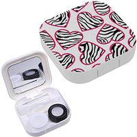 Portable Contact Lens Case Box Travel Kit Mirror + Bottle + Tweezers Container Holder [ Zebra Print Hearts ]