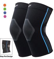 Compression Knee Sleeve for Running Premium Knee Brace for Basketball Crossfit Squats Weightlifting Arthritis and Knee Pain (Blue, Medium 2-Pack)