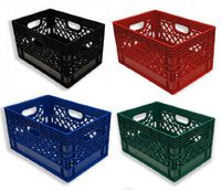 24qt 4 Pack Black, Blue, Red, & Green Milk Crates