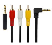 3.5 mm to RCA AV Camcorder Video Cable,3.5mm Male to 3RCA Male Stereo Audio Video AUX Cable Smartphones,MP3, Tablets,Speakers,Home Theater (3.5 Elbow to 3RCA with Shield 1m)