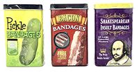 Novelty Bandages Pack of 3 – Shakespearean Insults, Bacon, and Pickle – 45 Large Sterile Bandages Total with Tru Inertia Kazoo