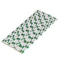Amosfun 50pcs Paper Straws Drinking Straws Monstera Pattern Hawaii Party Supplies Biodegradable Disposable (Green)