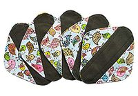 5 Pieces Charcoal Bamboo Mama Cloth/Menstrual Pads/Reusable Sanitary Pads (Birds, Pantyliner (8 inch))