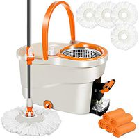 Spin Mop with Stainless Steel Foot Pedal Bucket & 3 PCS Microfiber Mop Refills, 5 Cleaning Cloths 6L Spin Mop Bucket Set for Hardwood Floor Cleaning Masthome