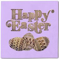 Easter Eggs Happy Pack 50 Napkins Blue - Gold Foil Cocktail