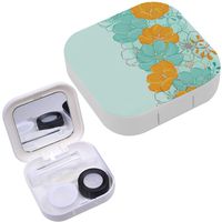 Portable Contact Lens Case Box Travel Kit Mirror + Bottle + Tweezers Container Holder [ Flowers ]