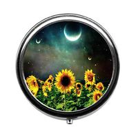 Qien BaiSei Night Sunflowers Pill Box/Pill Case-Round Pill Box/Case- Three-Compartment Pill Box/Pill Case