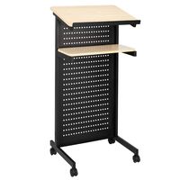 Bonnlo Mobile Wheeled Lectern Standing Podium, Portable Lecture Speech Teach Platform for Classroom Church or Ceremony, Multi-Function Reading or Laptop Desk, Table w/Tilted Top Board & Edge Stopper