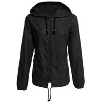 BIKETAFUWY Womens Rain Jacket Outdoor Jogging Outwear Waterproof Hooded Coat Loose Long Sleeve Wind Jacket Black