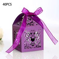 IronBuddy 40Pcs Wedding Candy Boxes Love Heart Laser Cut Paper Gift Boxes with Ribbons Candy Boxes for Wedding Birthday Party Baby Shower Favors (Purple)