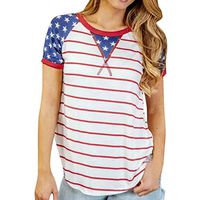 general3 Women Short Sleeve T Shirt Summer Independence Day Striped Print O Neck Tee Shirts Casual Blouse Tops (White, X-Large)