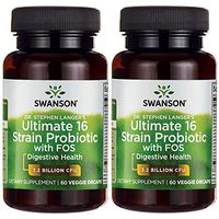 Swanson Probiotic with Prebiotic FOS Dr. Stephen Langer's Formula Digestive Support 16-Strain Supplement 3.2 Billion CFU 60 Capsules (2 Pack)