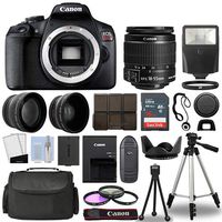 Canon EOS Rebel T7 / 1500D SLR Body+ 3 Lens Kit 18-55mm is + 16GB + Flash & More