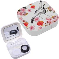 Portable Contact Lens Case Box Travel Kit Mirror + Bottle + Tweezers Container Holder [ Holiday New Year Red Chinese ]