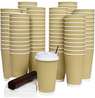 Galashield 16 Oz Disposable Coffee Cups with Lids 80 Pack Hot Paper Ripple Cup with Stirring Straws and Napkins