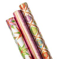 Caspari Bejeweled Silver Foil Wrapping Paper Trio - Three 30" x 8' Gift Wrap Rolls