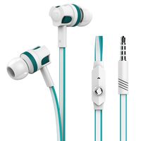 UEETEK 3.5mm in-Ear Super Bass Flat Noodle Cable Headphones Earbuds with Mic (White)