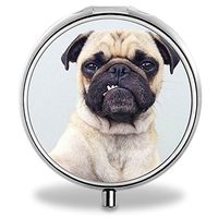 Pug Pill Case, Round Stainless Drug Organizer Container Medicine Cover for Pocket Daily&Weekly