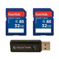 Sandisk 64GB (32GB x2) SD HC Memory Card, Class 4 with SoCal Trade (tm) MicroSD HC XC & SD HC XC Dual Slot Card Reader