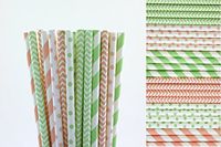 Light Pink and Mint Green Paper Straws Mix - Chevron, Striped and Polka Dots (25)