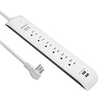 Surge Protector Power Strip 6 AC Outlets with 2 Smart USB Charging Ports(2.4A), OviiTech, Flat Plug,4 Foot Heavy Duty Extension Power Cord, USB Multi Outlets, White.