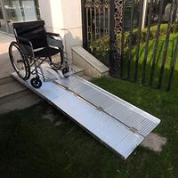 POCHDUDY 8 Ft Portable Folding Wheelchair Ramps Non-Skid Aluminum Single Fold Wheelchair Loading Traction Threshold Ramp with Ribbed Surface and Carrying Handle, Holds up to 600 lbs