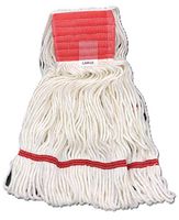 Commercial Grade Mop Head Refill | White, 5" Red Headband | Loop-End