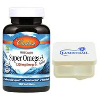 Carlson Super Omega 3 Gems, Norwegian Fish Oil Supplement 1200mg Omega 3s, 100 Soft Gels Bundle with a Lumintrail Pill Case