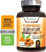 Turmeric Curcumin 95% Curcuminoids with BioPerine and Ginger 1950mg - Black Pepper for Best Absorption, Made in USA, Best Vegan Joint Support, Turmeric Ginger Supplement Pills - 180 Capsules